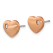 Chisel Titanium Brushed Rose IP-plated with CZ Heart Post Earrings