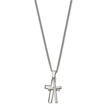 Titanium Diamond Cross Necklace with Polished & Brushed Finish - Birthstone Company
