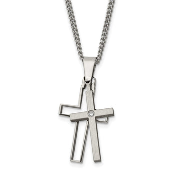Titanium Diamond Cross Necklace with Polished & Brushed Finish - Birthstone Company