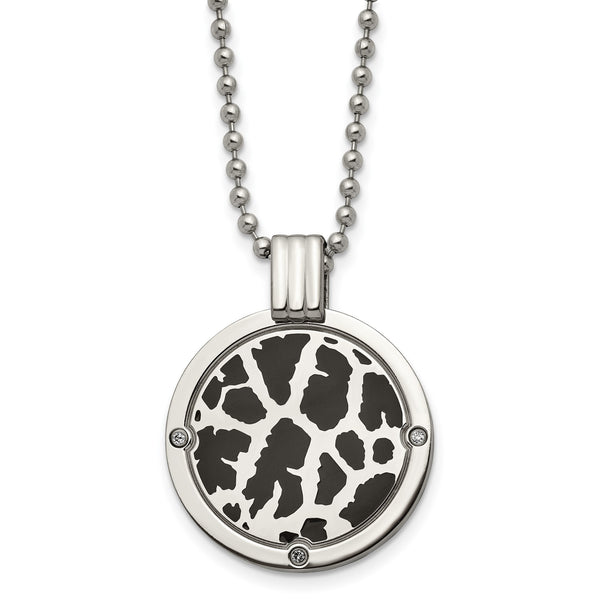 Black Enamel & Diamond Necklace in Titanium (1/20 ct.) - Birthstone Company