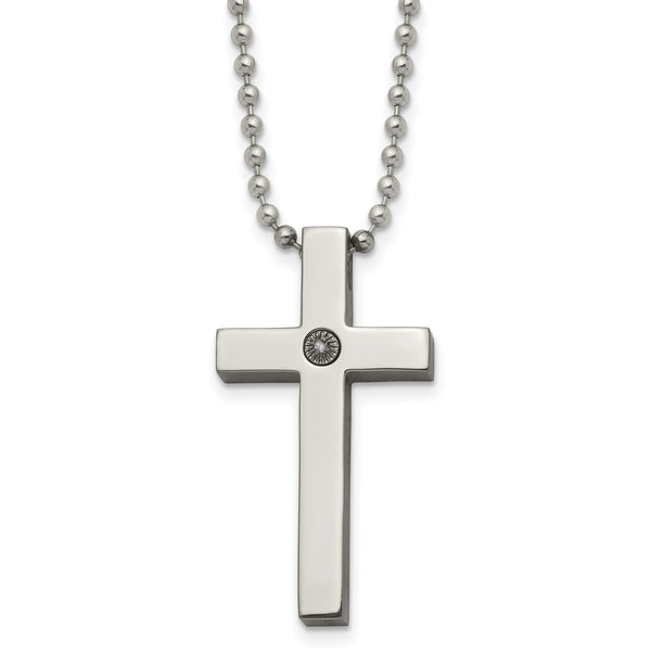 Titanium Polished 1/2pt. Diamond Cross Necklace - Birthstone Company