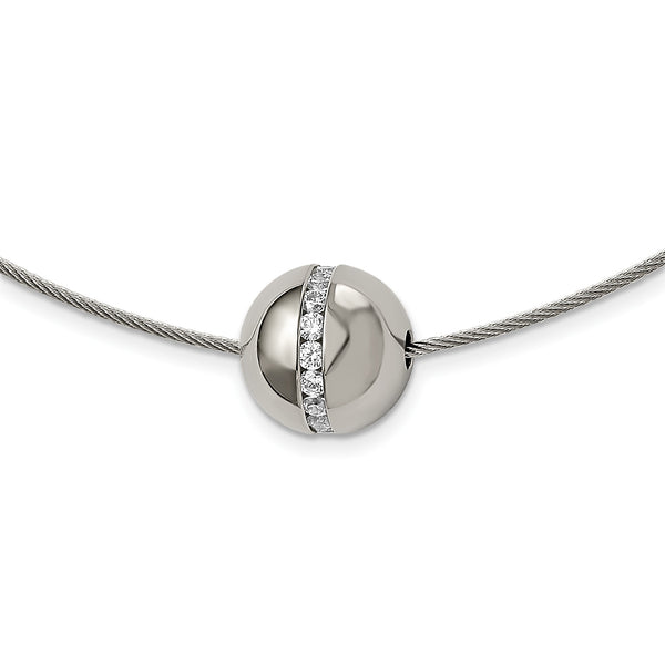 Titanium CZ Pendant with Polished Stainless Steel Wire Necklace - Birthstone Company