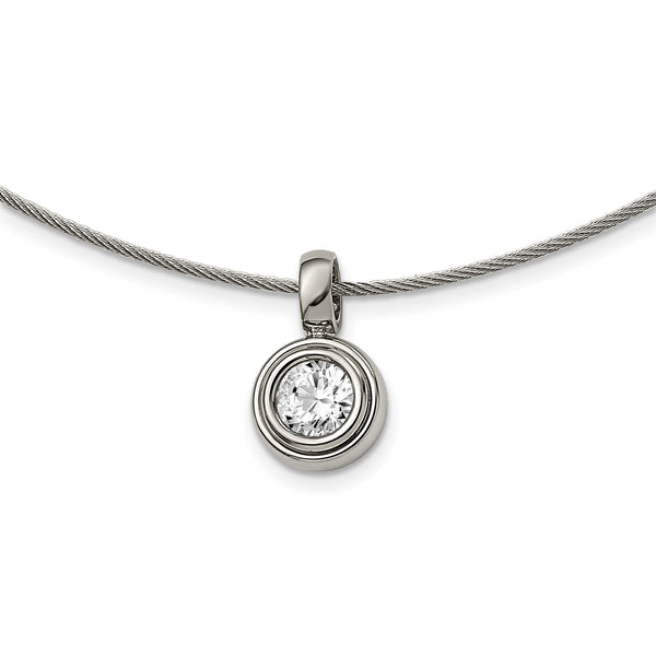 Titanium CZ Pendant with Polished Stainless Steel Wire Necklace - Birthstone Company