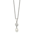 Chisel Titanium Polished with CZ and Freshwater Cultured Pearl 22 inch Necklace - Birthstone Company