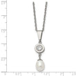 Chisel Titanium Polished with CZ and Freshwater Cultured Pearl 22 inch Necklace - Birthstone Company