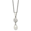 Chisel Titanium Polished with CZ and Freshwater Cultured Pearl 22 inch Necklace - Birthstone Company