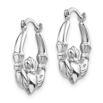 14k White Gold Claddagh Hoop Earrings