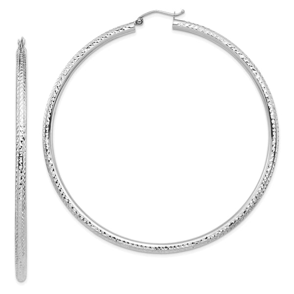 14k White Gold Lightweight 3mm Diamond-cut Hoop Earrings