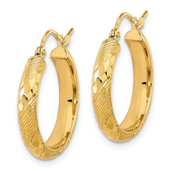 14K Polished and Textured D/C Fancy Pattern Hoop Earrings