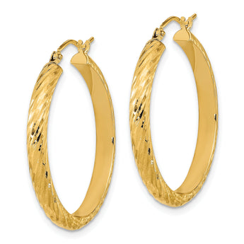 14K Polished D/C Twist Pattern Hoop Earrings