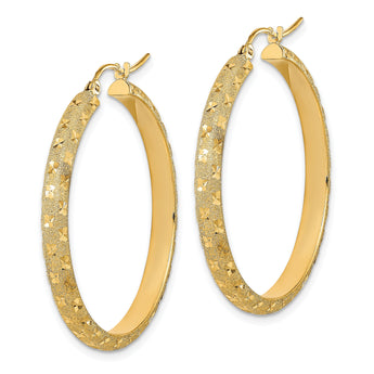 14K Polished and Brushed Diamond-cut Fancy Hoop Earrings