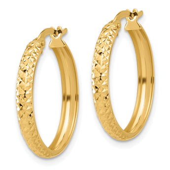 14K Polished and Diamond-cut Hoop Earrings