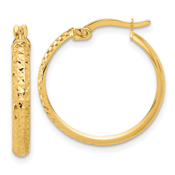 14K Polished and Diamond-cut Hoop Earrings