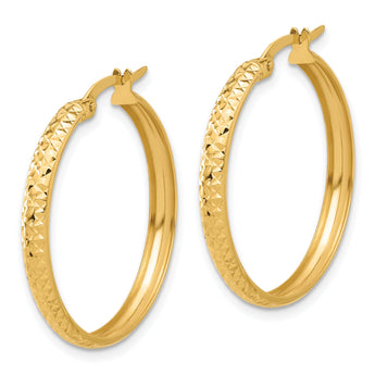 14K Polished and Diamond-cut Hoop Earrings