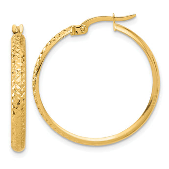 14K Polished and Diamond-cut Hoop Earrings