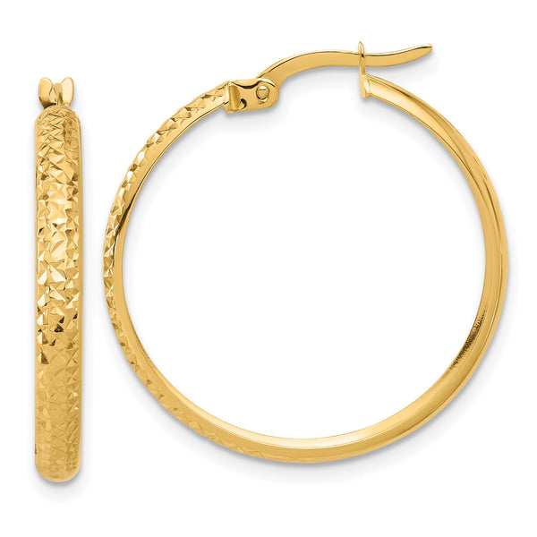 14K Polished and Diamond-cut Hoop Earrings