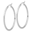 14k White Gold Polished and Satin D/C 2.00mm Hoop Earrings