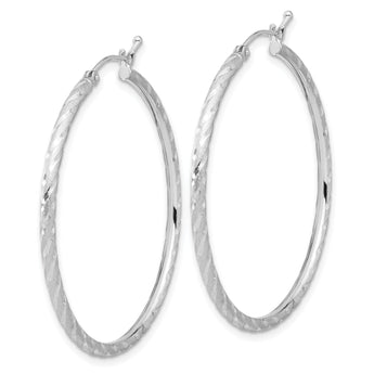 14k White Gold Polished and Satin D/C 2.00mm Hoop Earrings