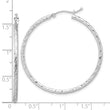 14k White Gold Polished and Satin D/C 2.00mm Hoop Earrings