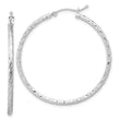 14k White Gold Polished and Satin D/C 2.00mm Hoop Earrings