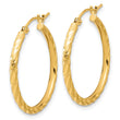 14k Polished and Satin D/C 2.05mm Hoop Earrings