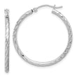 14k White Gold Polished and Satin D/C 2.00mm Hoop Earrings