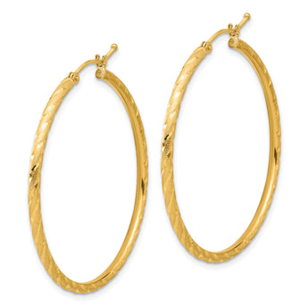 14k Polished and Satin D/C 2.00mm Hoop Earrings