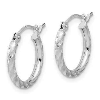 14k White Gold Polished and Satin D/C 2.00mm Hoop Earrings