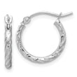 14k White Gold Polished and Satin D/C 2.00mm Hoop Earrings
