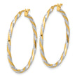 14K and White Rhodium Polished Diamond-cut Hoop Earrings