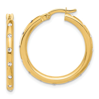 14K Polished CZ Hoop Earrings