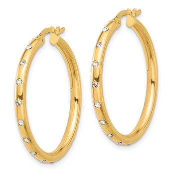14K Polished CZ Hoop Earrings