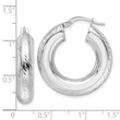 14k White Gold Polished D/C 6mm Hollow Round Hoop Earrings