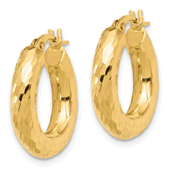 14K Polished 4mm Diamond-cut Hoop Earrings