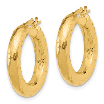 14K Polished 4mm Diamond-cut Hoop Earrings