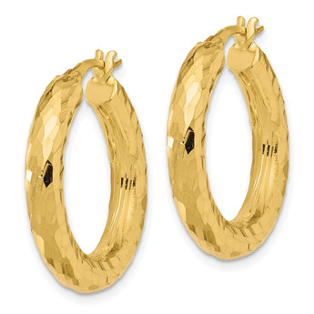 14K Polished 4mm Diamond-cut Hoop Earrings