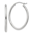 14k White Gold Polished 2mm Oval Tube Hoop Earrings