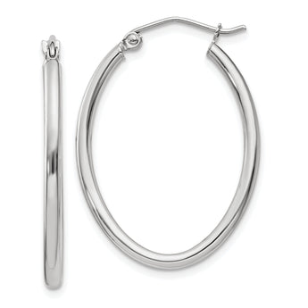 14k White Gold Polished 2mm Oval Tube Hoop Earrings