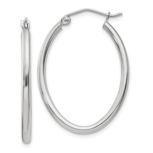 14k White Gold Polished 2mm Oval Tube Hoop Earrings