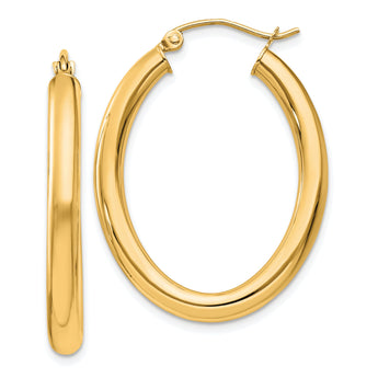 14k Polished 3.5mm Oval Tube Hoop Earrings