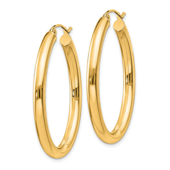 14k Polished 3.5mm Oval Tube Hoop Earrings
