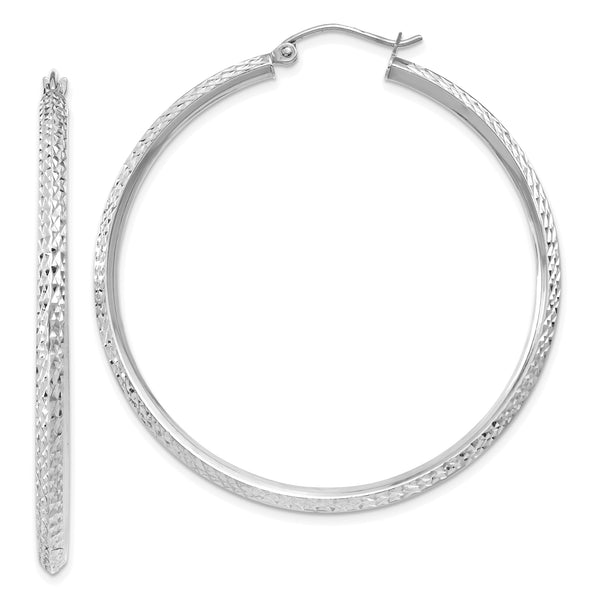 14K WG Knife Edge Diamond-cut Hollow Hoop Earrings