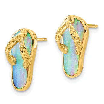 14k Polished w/Created White Opal Flip Flop Post Earrings - Birthstone Company