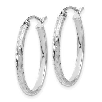 14k White Gold Lightweight Diamond-cut Oval Hoop Earrings