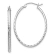 14k White Gold Lightweight Diamond-cut Oval Hoop Earrings