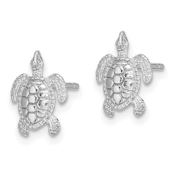 14K White Gold Polished / Textured Sea Turtle Post Earrings - Birthstone Company
