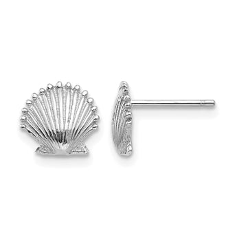 14K White Gold Scallop Shell Post Earrings - Birthstone Company