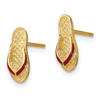 14k  3D W/ Fuschia Enamel Single Flip-Flop Post Earrings