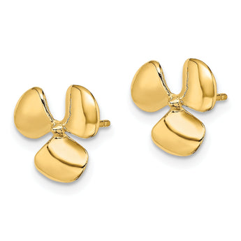 14K Polished Three Blade Propeller w/ Center Bead Post Earrings