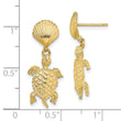 14K Shell and Sea Turtle Dangle Earrings